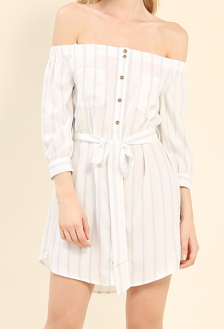 Belted Button-Down Self-Tie Dress