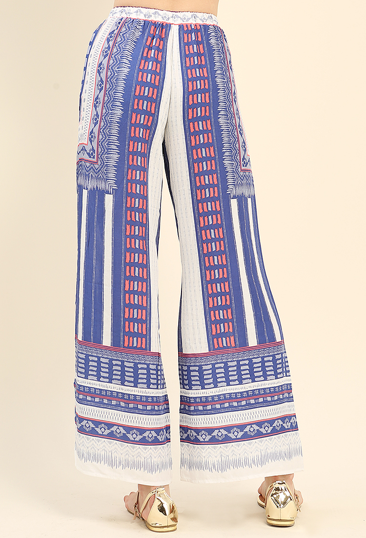 Abstract Tribal Print Wide-Leg Pants