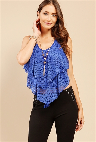 Tiered Crochet Tank Top W/ Necklace