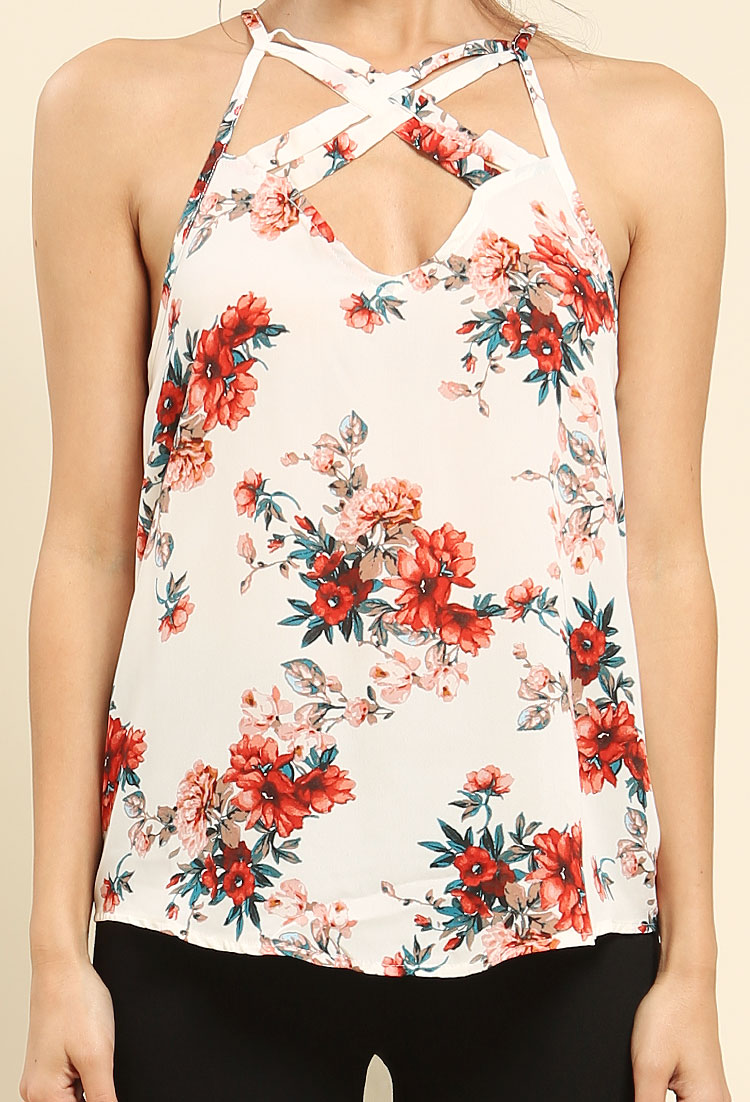 Strappy Floral Print Top