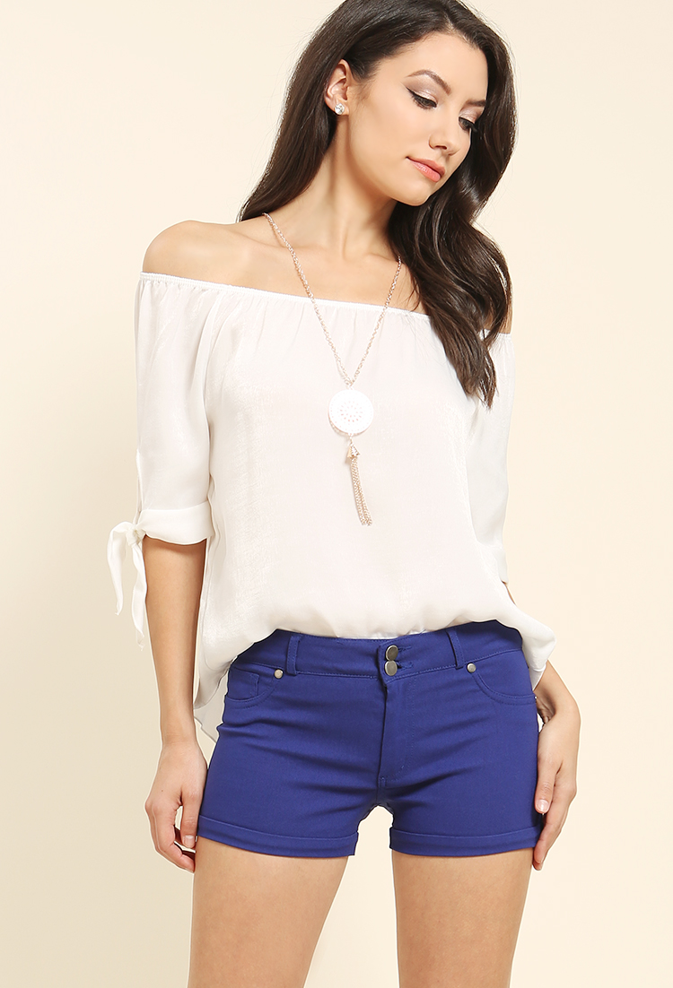 Satin Off-The-Shoulder Top W/ Necklace
