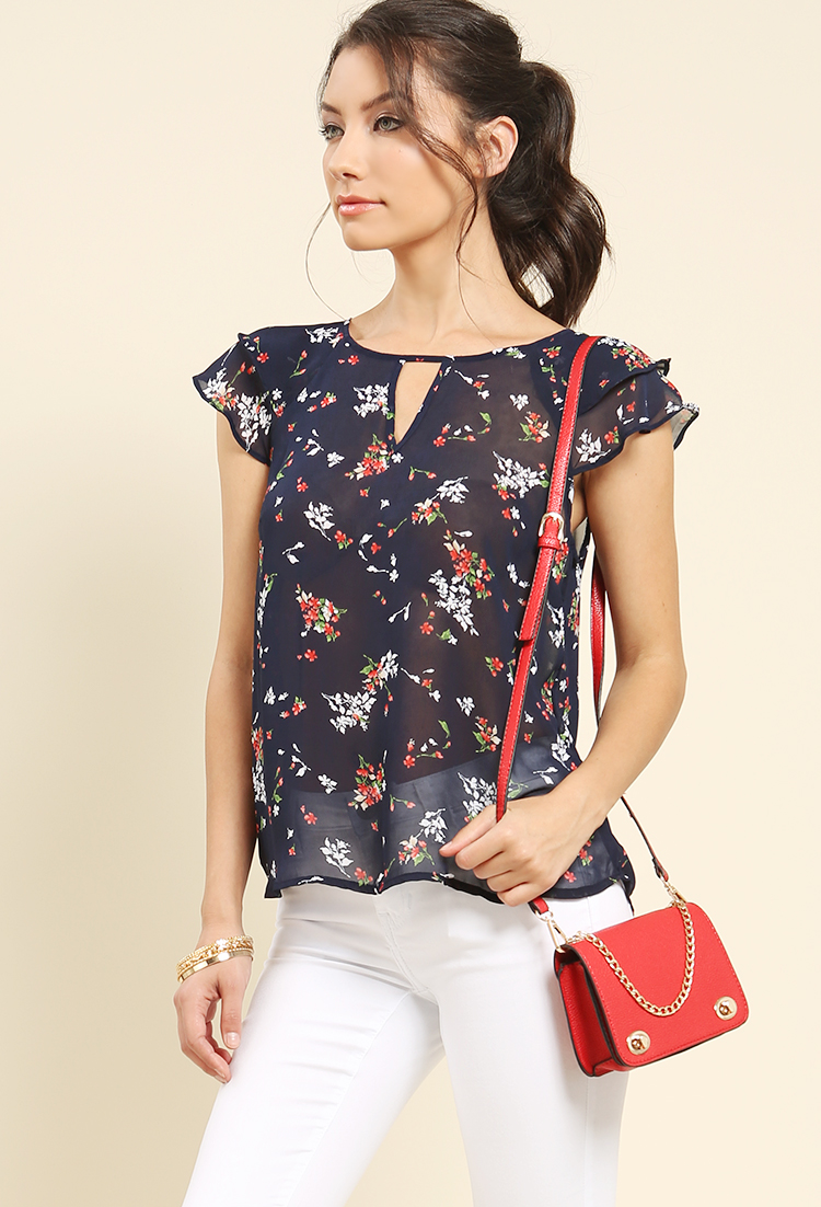 Ruffled Floral Coutout Top