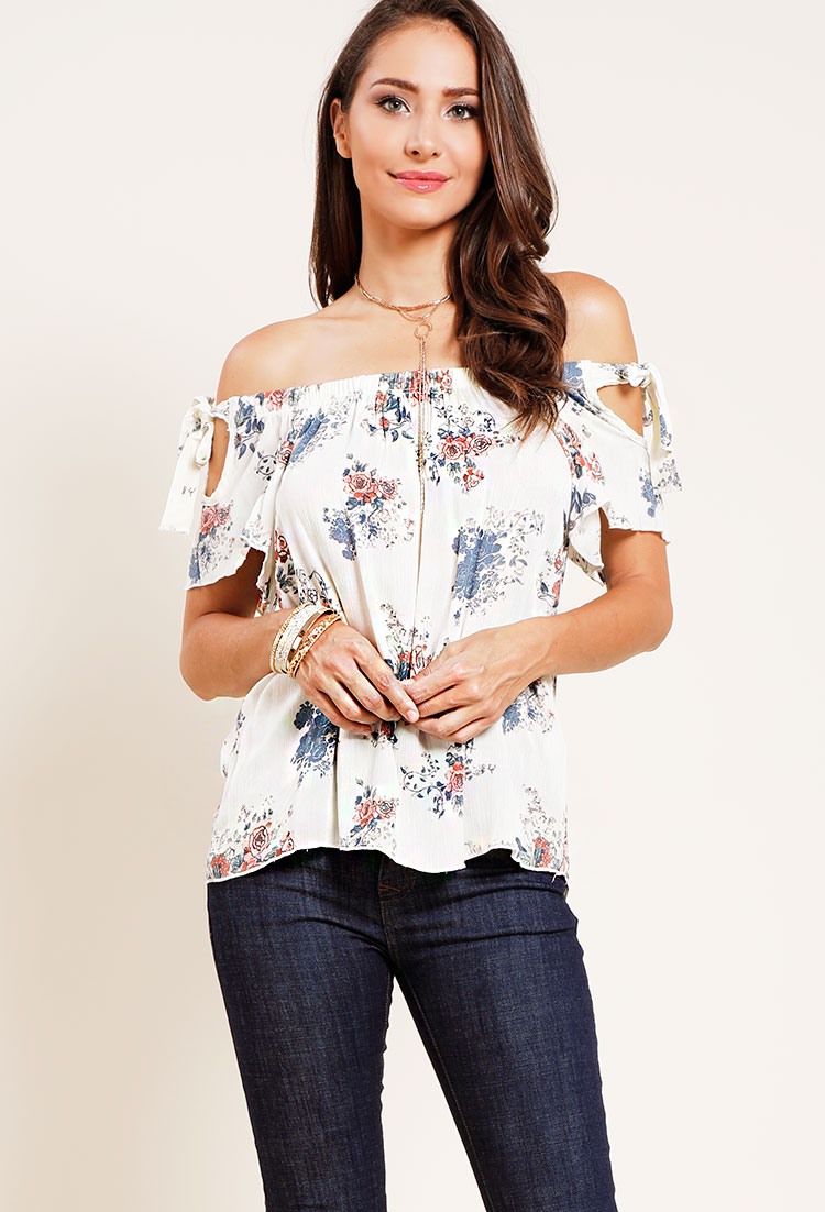 Floral Self-Tie Off-The-Shooulder Top