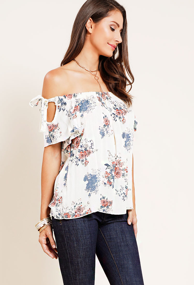 Floral Self-Tie Off-The-Shooulder Top