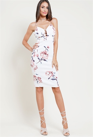 Caged Floral Cami Bodycon Dress