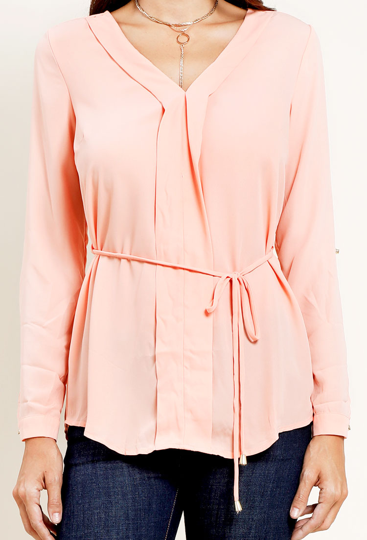 Belted Chiffon Popover Blouse