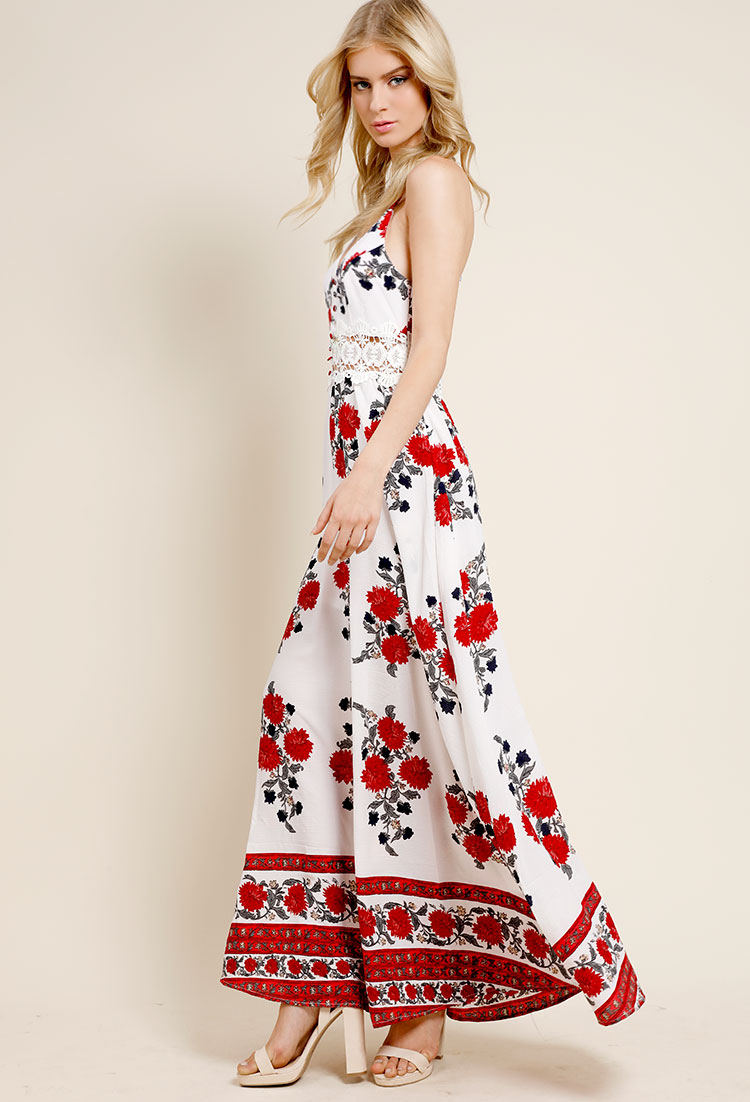 Crochet Accented Floral Maxi Dress 