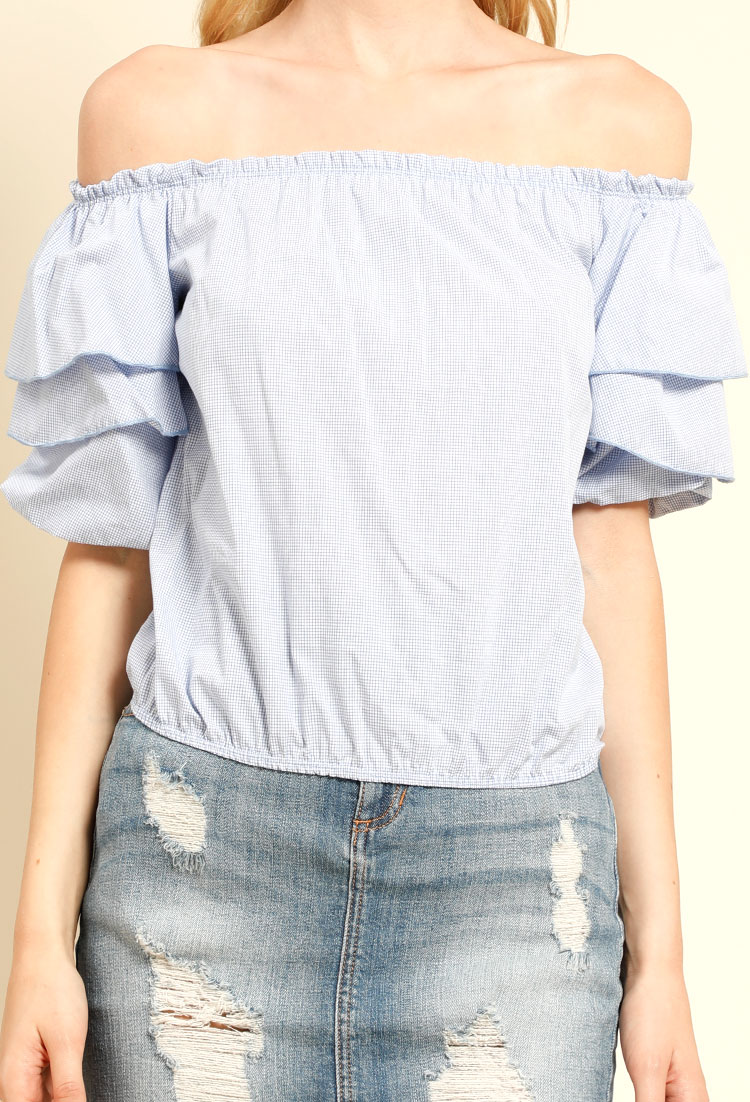 Tiered Puffy Sleeve Off-The-Shoulder Top 