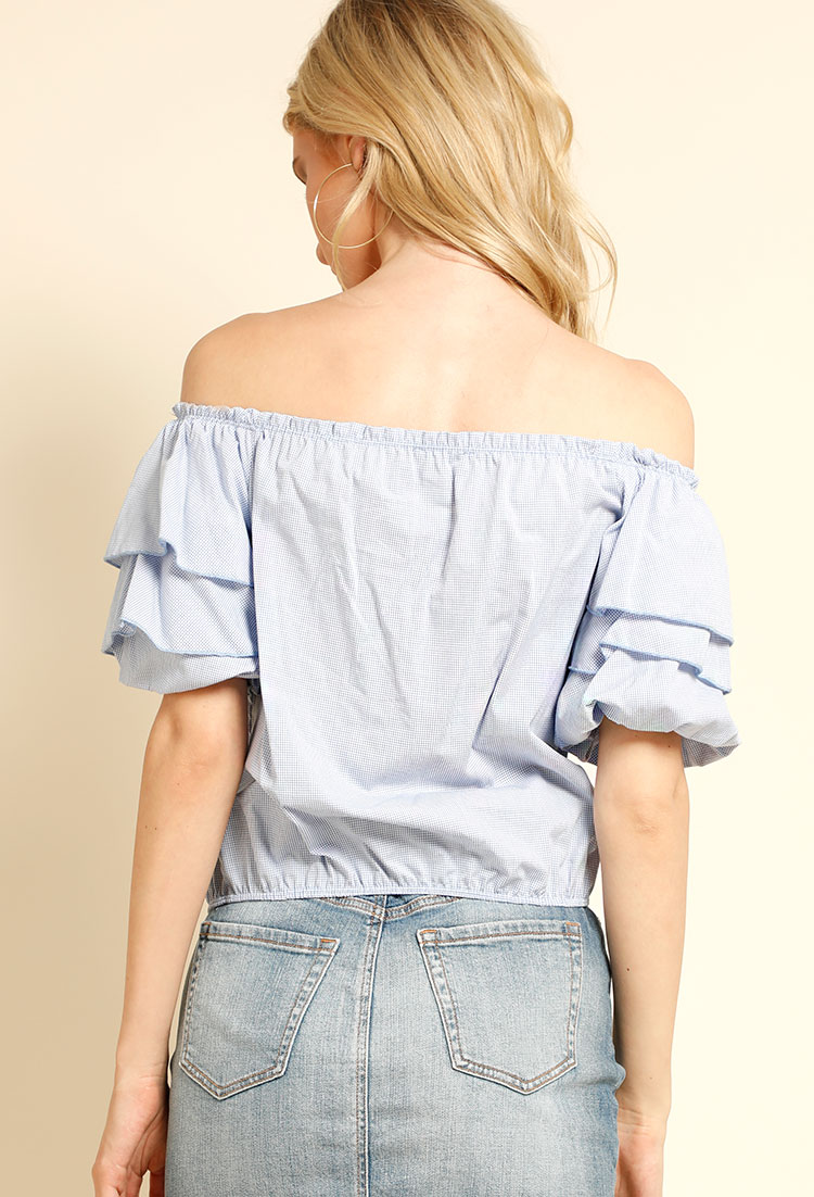 Tiered Puffy Sleeve Off-The-Shoulder Top 
