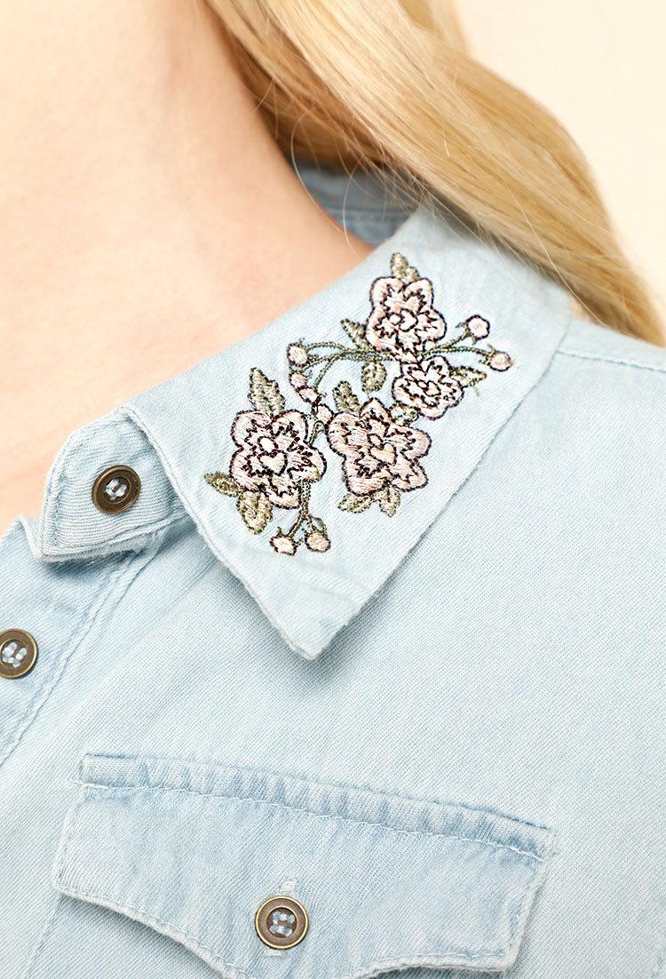 Embroidered Chambray Button-Down Shirt