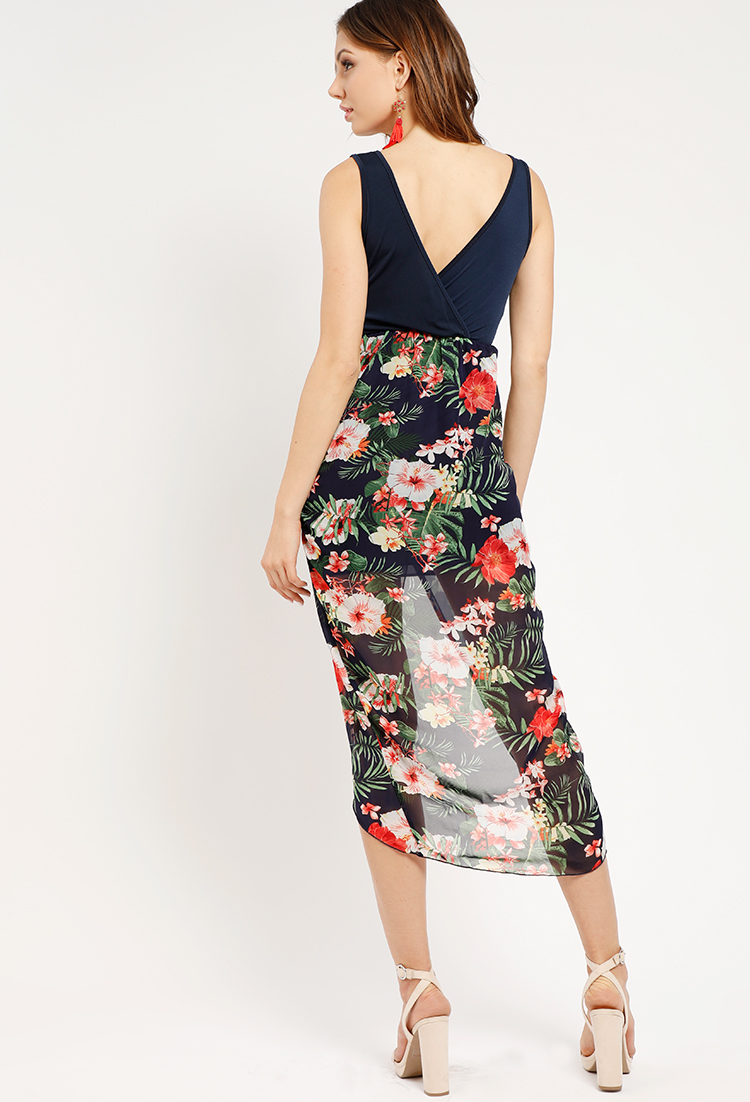 Floral High-Low Chiffon Maxi Dress