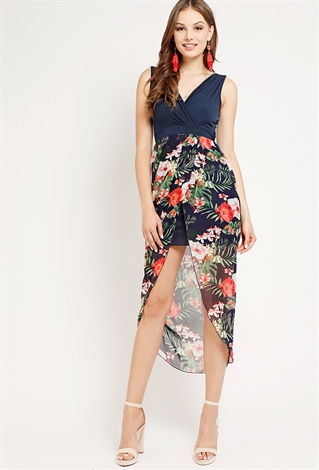 Floral High-Low Chiffon Maxi Dress