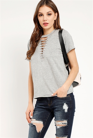 Lace-Up Stretch-Knit Tee