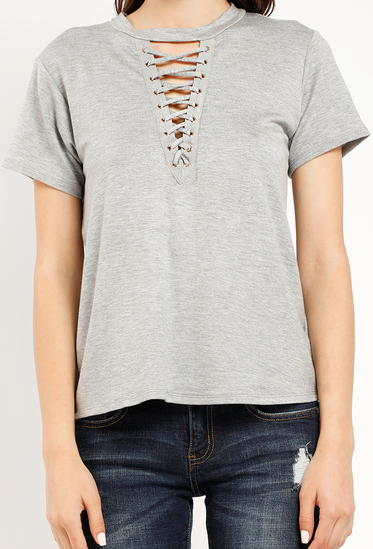 Lace-Up Stretch-Knit Tee