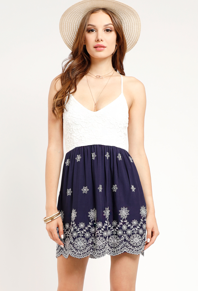 Embroidered Lace Overlay Skater Dress