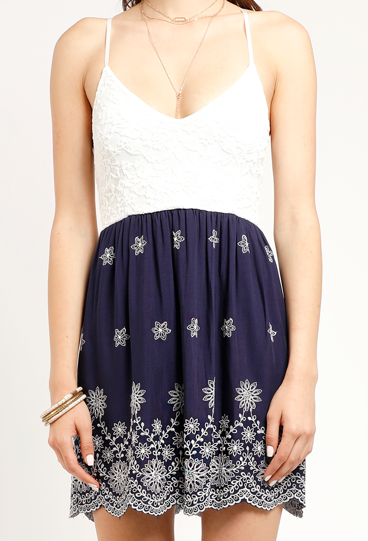 Embroidered Lace Overlay Skater Dress