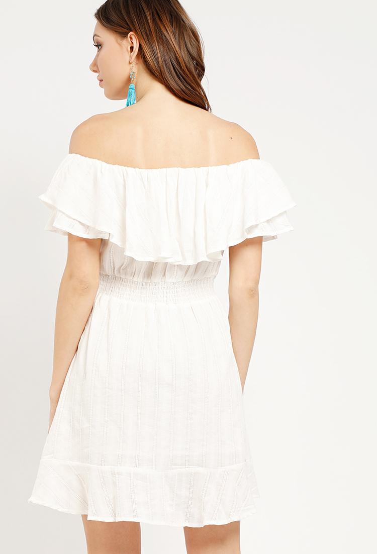 Embroidered Smocked Off-The-Shoulder Dress