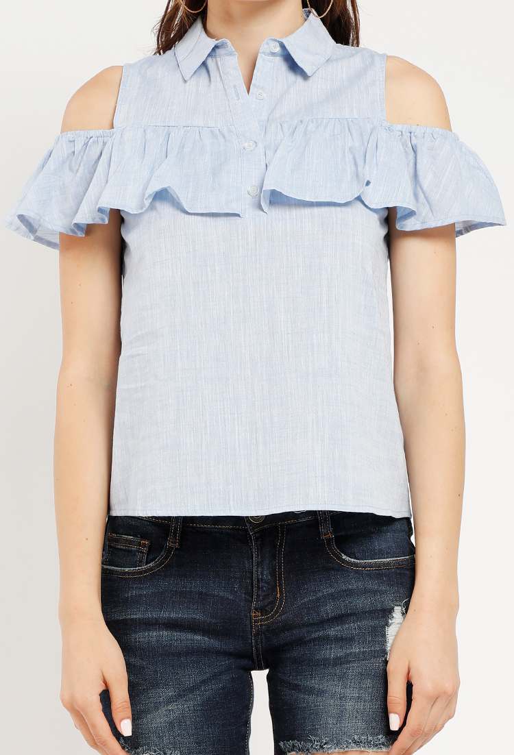 Cold Shoulder Ruffle Accented Top 