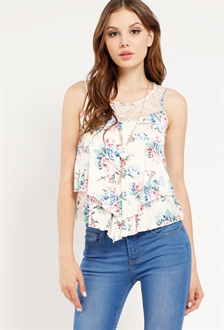 Floral Top Lace Accent With Necklace 