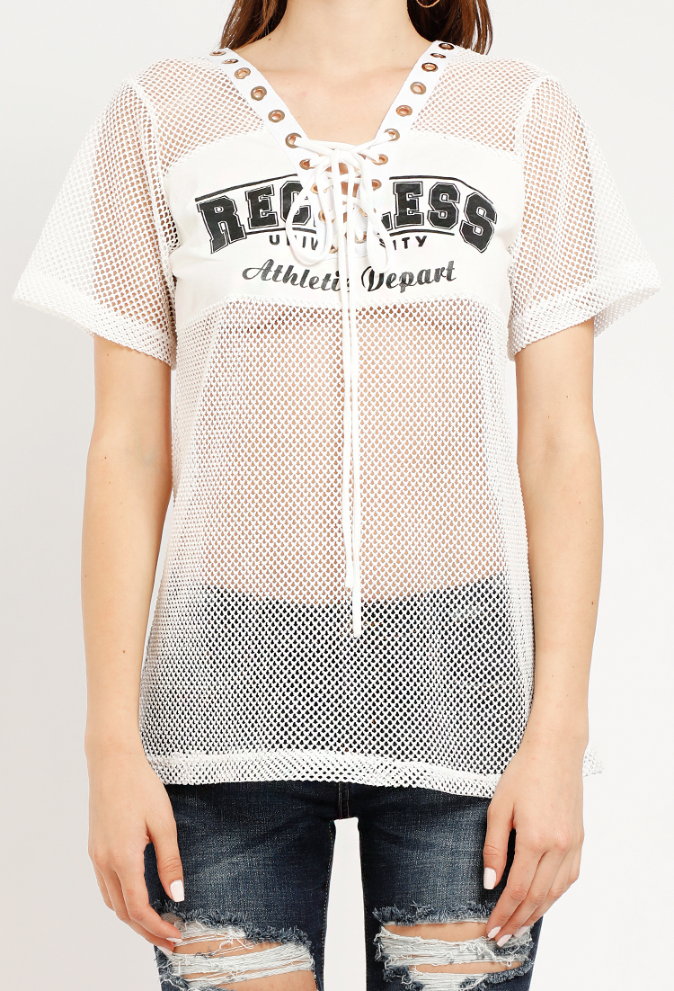 Reckless University Lace Up Graphic Top 