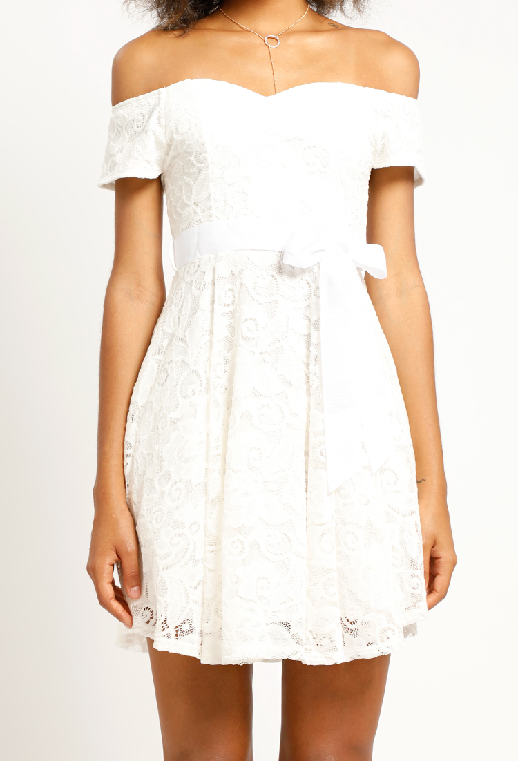 Lace Overlay Off-The-Shoulder A-Line Dress