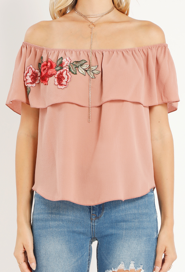 Off-The-Shoulder Embroidered Accented Top 
