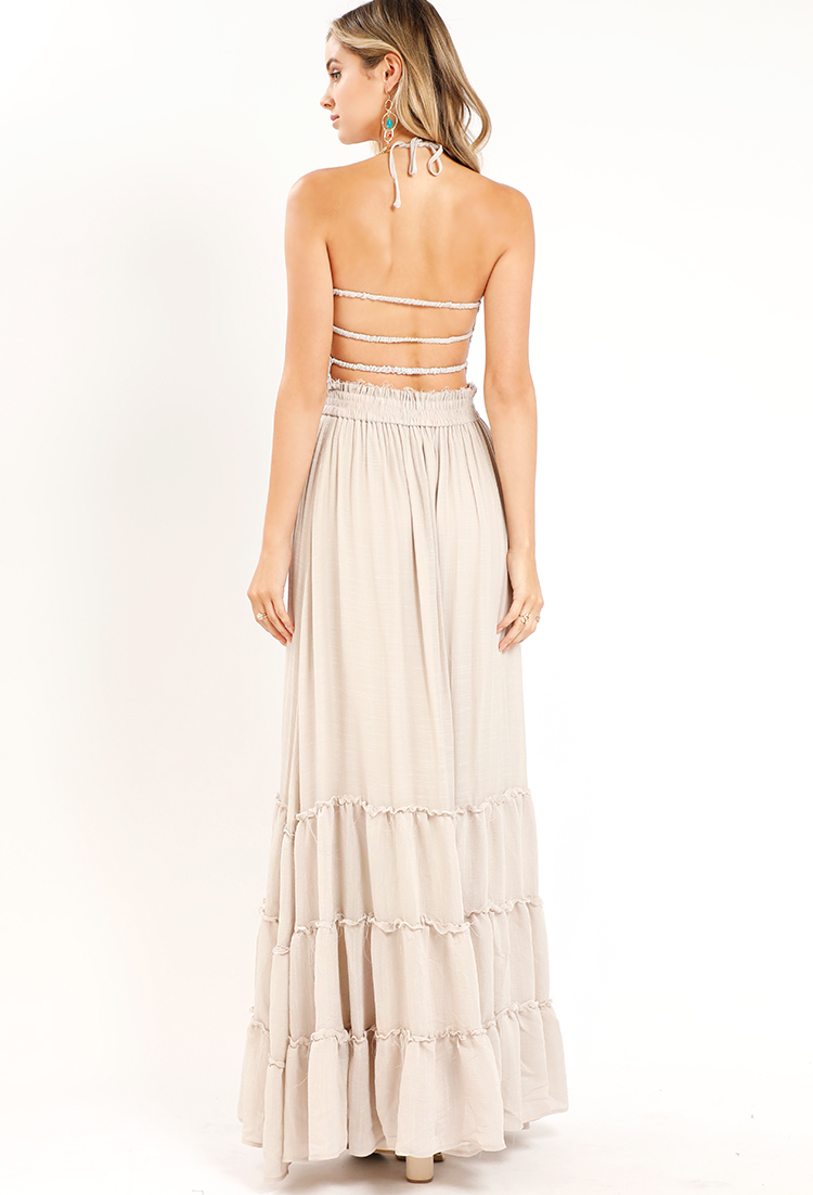 Tiered Smocked Strappy-Back Maxi Dress