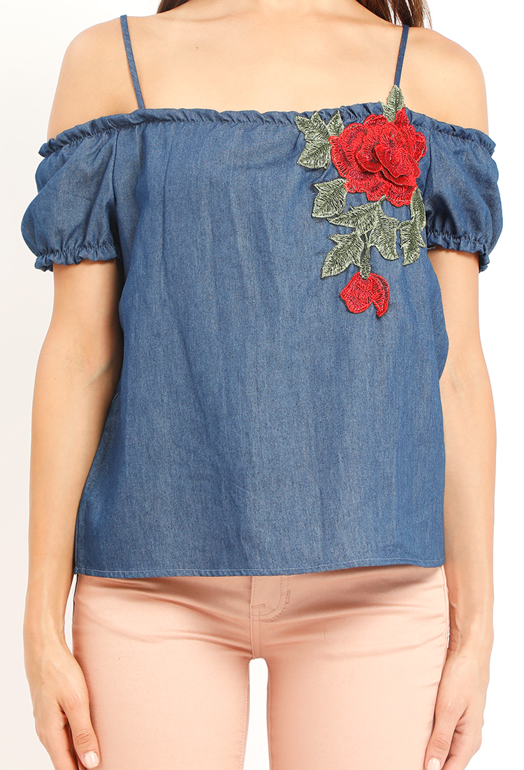 Cold Shoulder Embroidery Top 