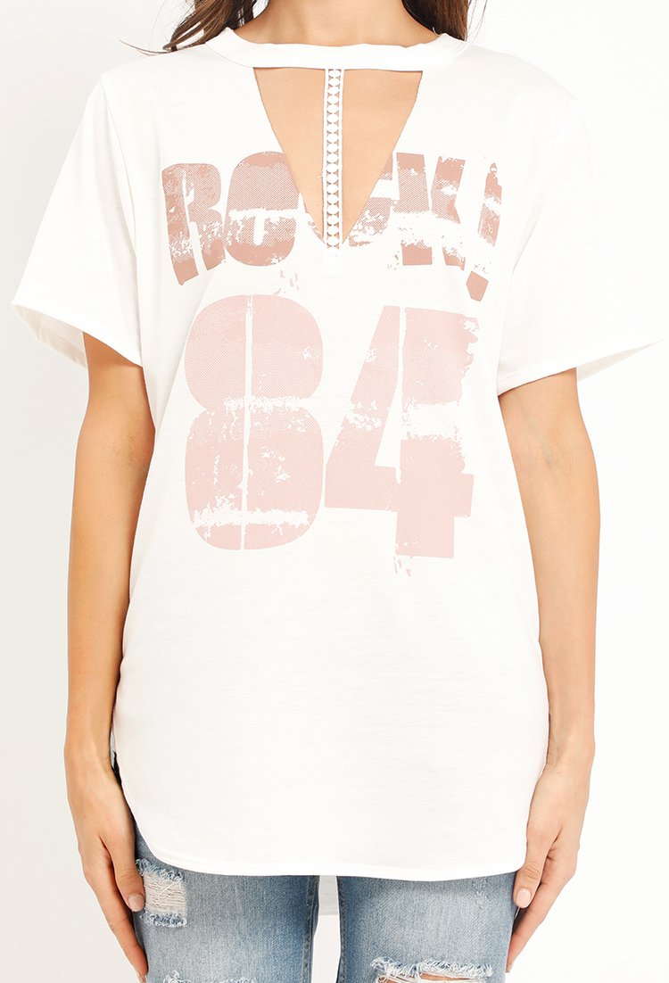 Rock 84 Cut Out Graphic Top With Crochet Accent 