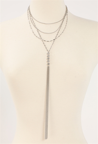 Layered Drop Down Diamond Tassel Necklace