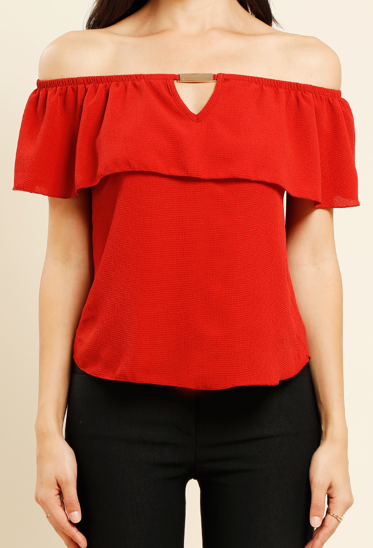 Off-The-Shoulder Flounce Accented Top 