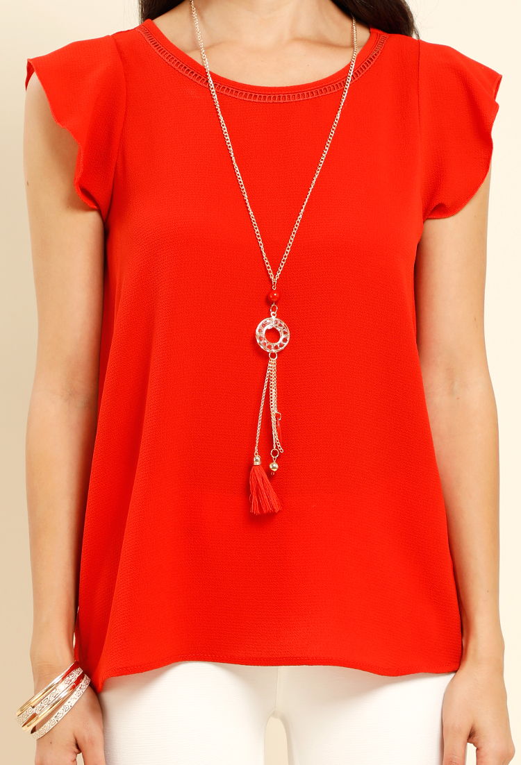 Open Back Accented Blouse With Necklace 