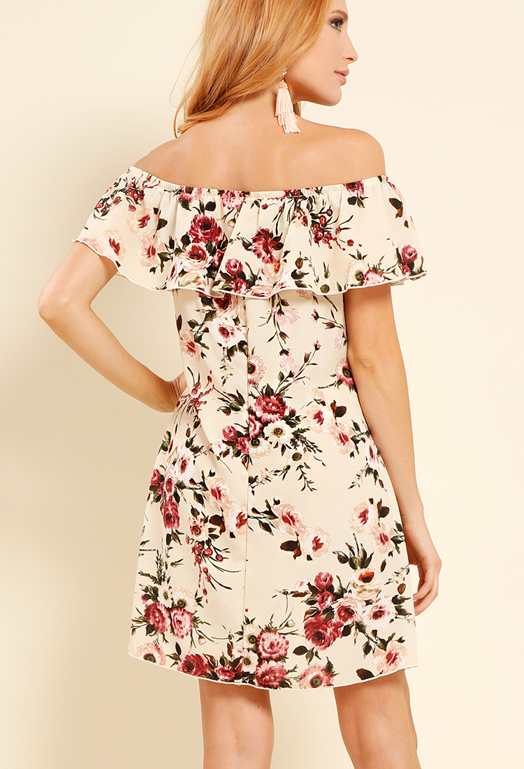 Flower Print Off-The-Shoulder Mini Dress