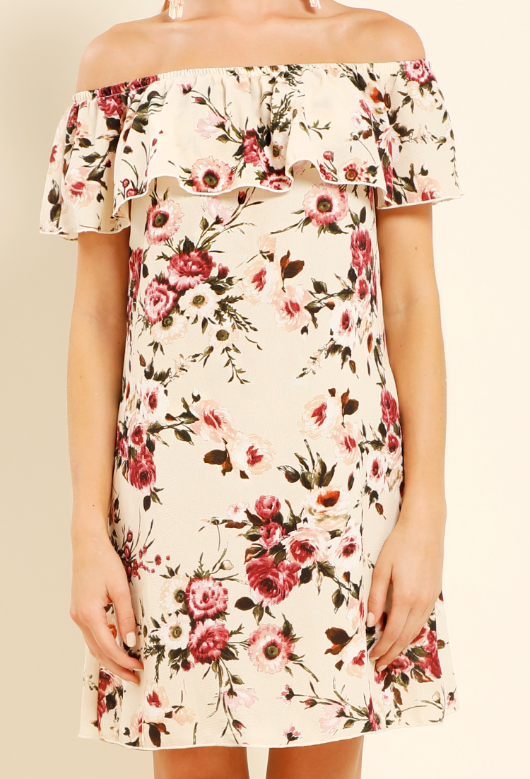 Flower Print Off-The-Shoulder Mini Dress
