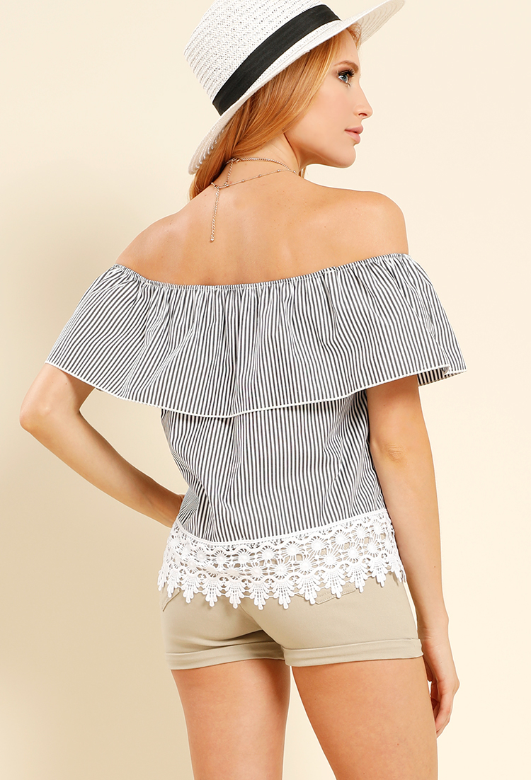 Striped Crochet-Trimmed Off-The-Shoulder Top