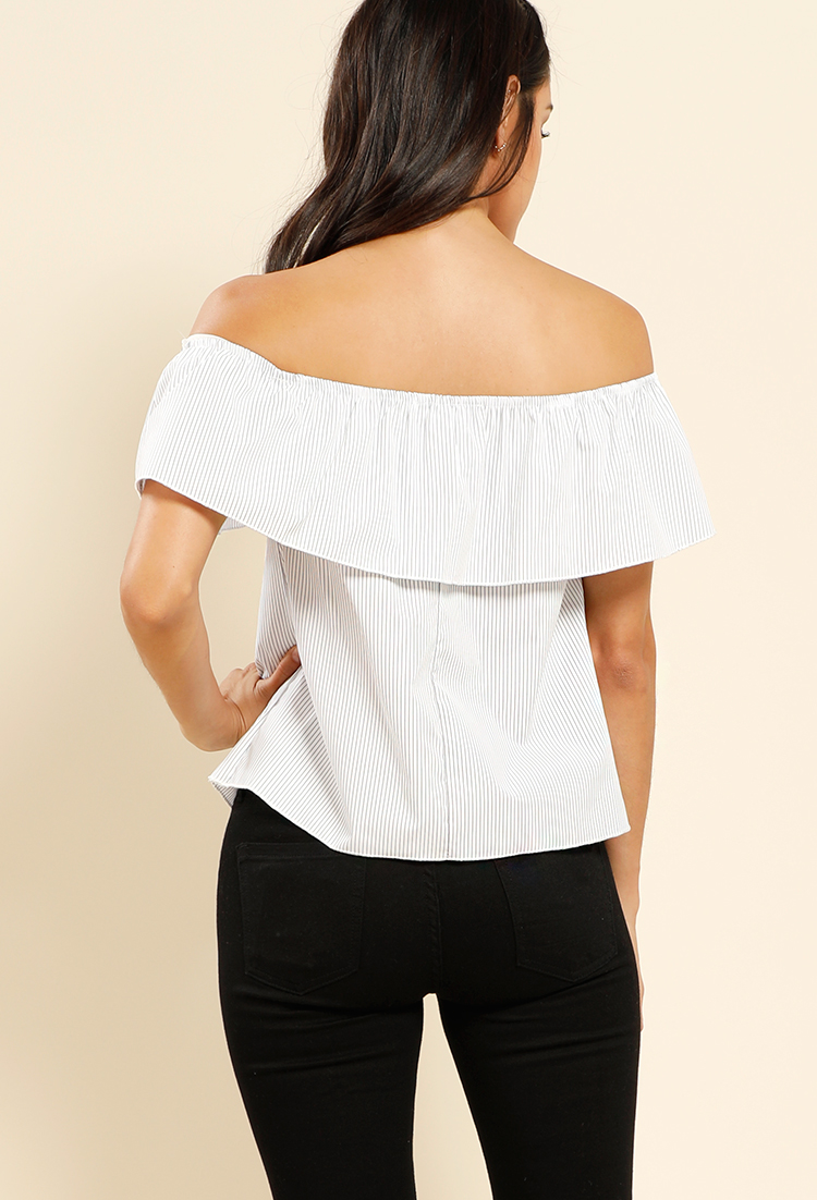 Pinstriped Off-The-Shoulder Flounce Top