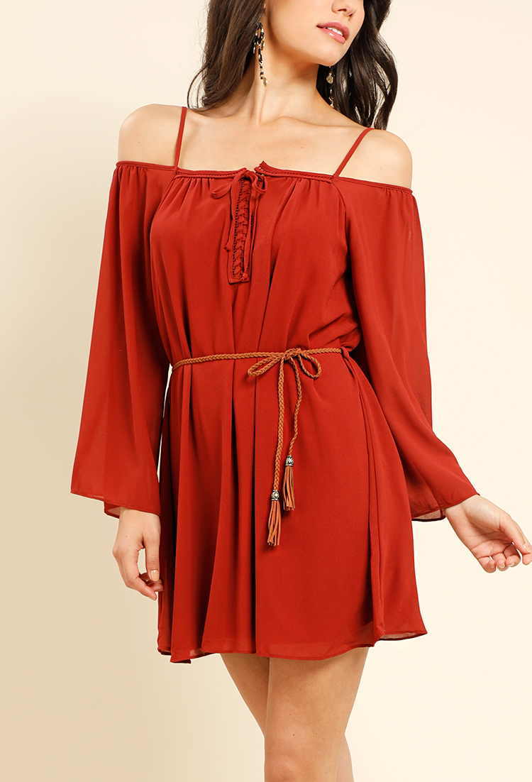 Belted Lace-Up Dress