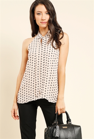 Abstract Diamond Print Tie-Front Cami