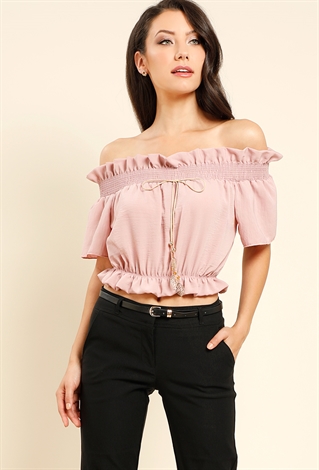 Smocked Ruffle Off-The-Shoulder Top