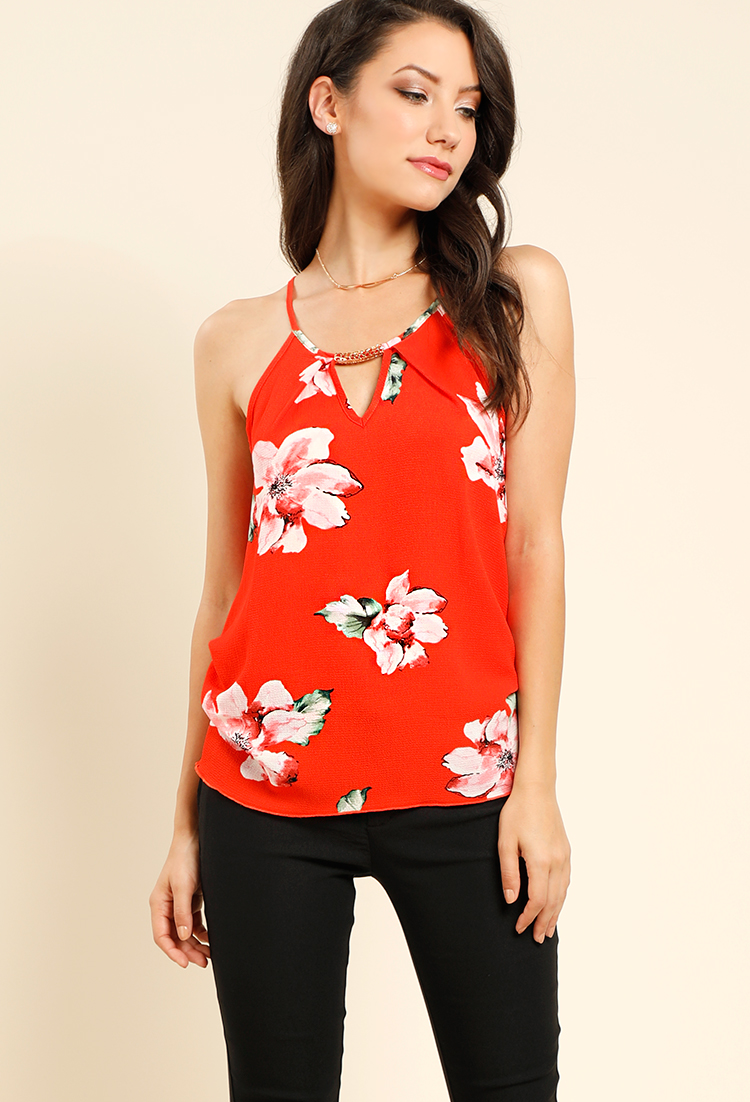 Ruched Cutout Floral Top