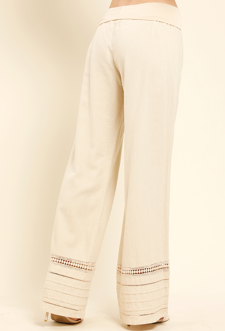 Crochet Trimmed Linen-Blend Pants