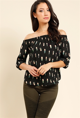 Catus Printed Off-The-Shoulder Blouse