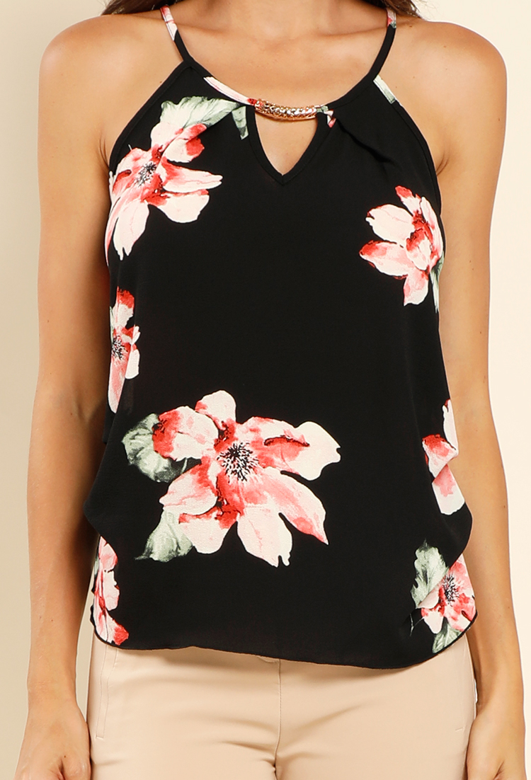 Ruched Cutout Floral Top