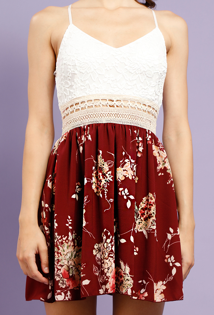 Crochet-Trimmed Floral Print Dress