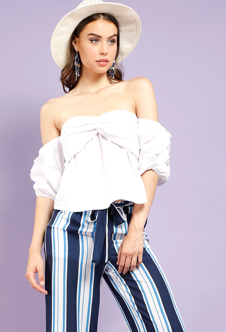 Puff Sleeve Twist-Front Off-The-Shoulder Top