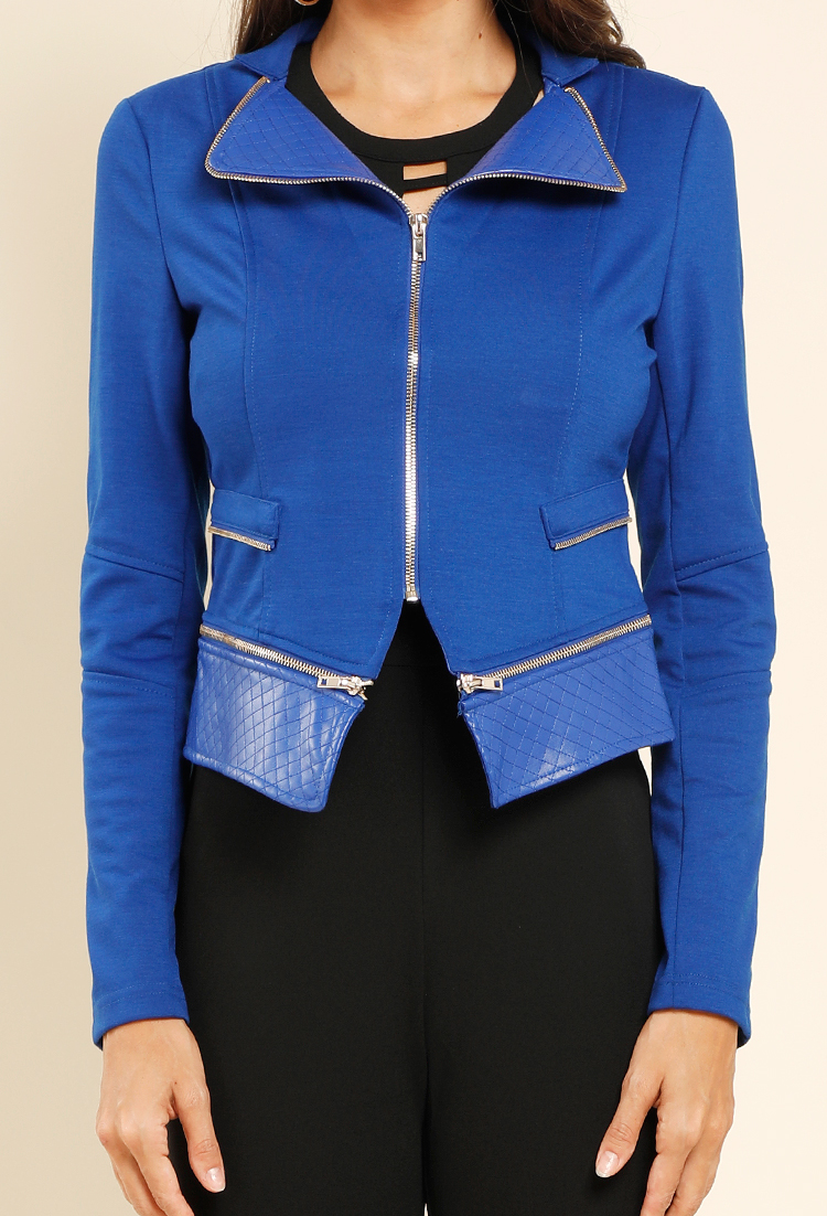 Quilted Faux-Leather Zipper Jacket