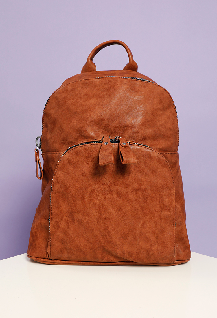 Faux Leather Zipper Backpack