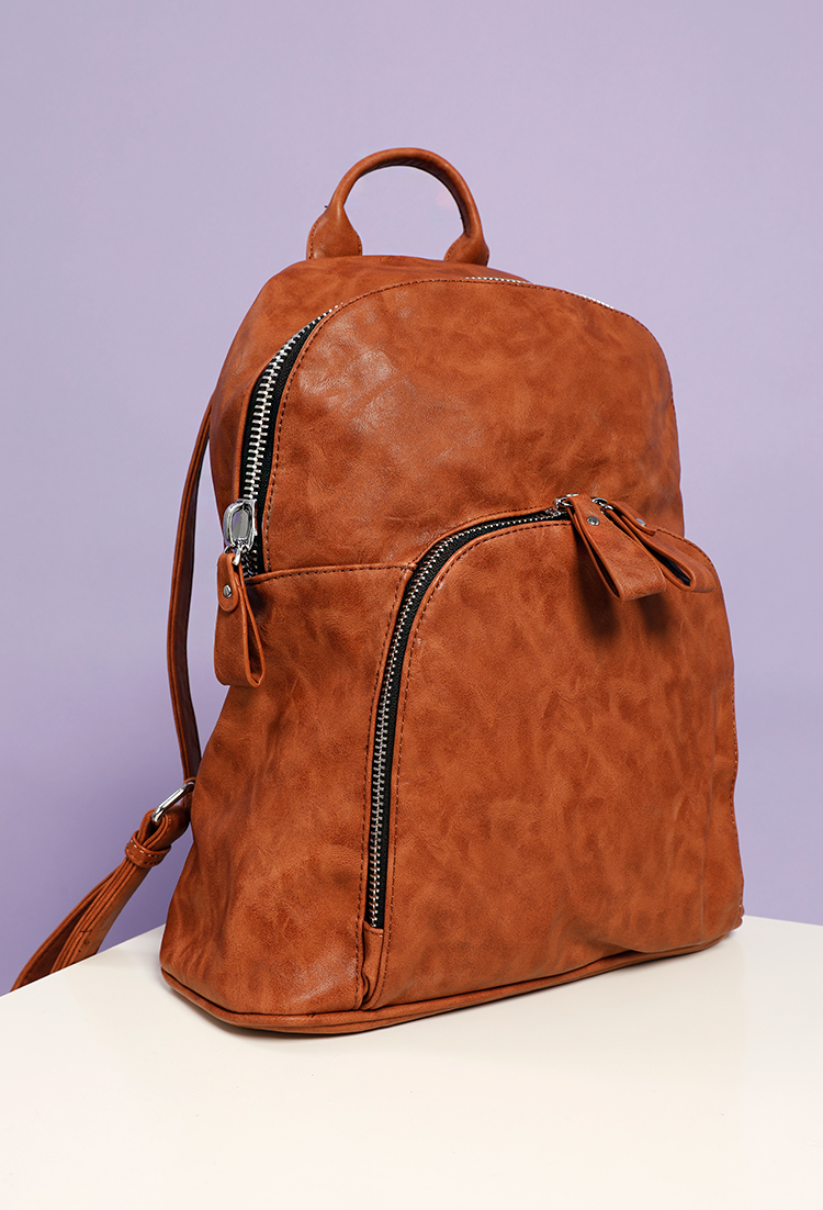 Faux Leather Zipper Backpack