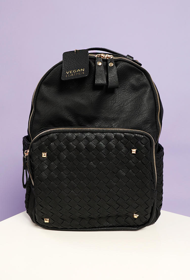 Woven Faux Leather Backpack
