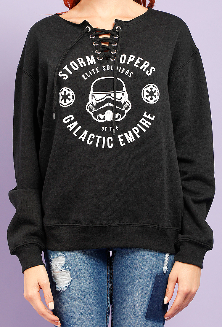 Storm Trooper Graphic Lace-Up Fleece Sweatshirt